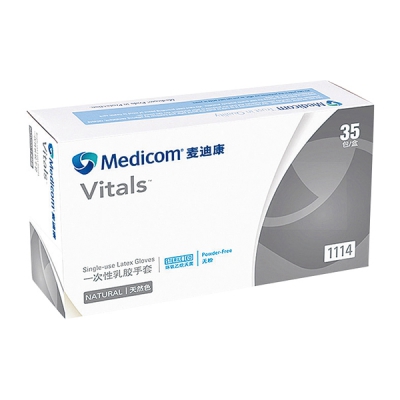 Medicom麦迪康 工业灭菌型乳胶手套(无粉.PE袋)S1114D L 70只盒 CC-9054-03 S1114D